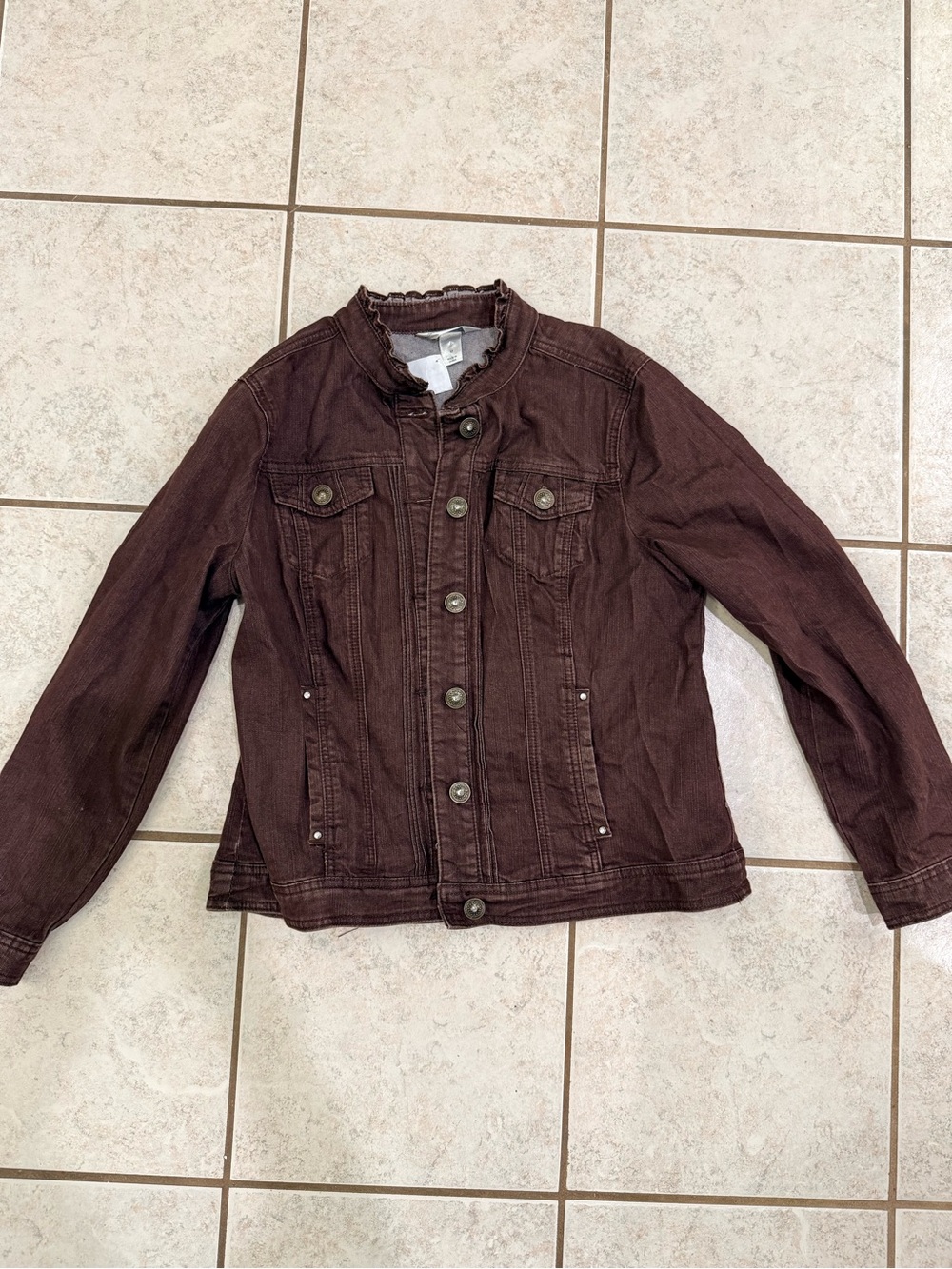 Womenβs Chocolate Brown Button-Front Denim Jacket